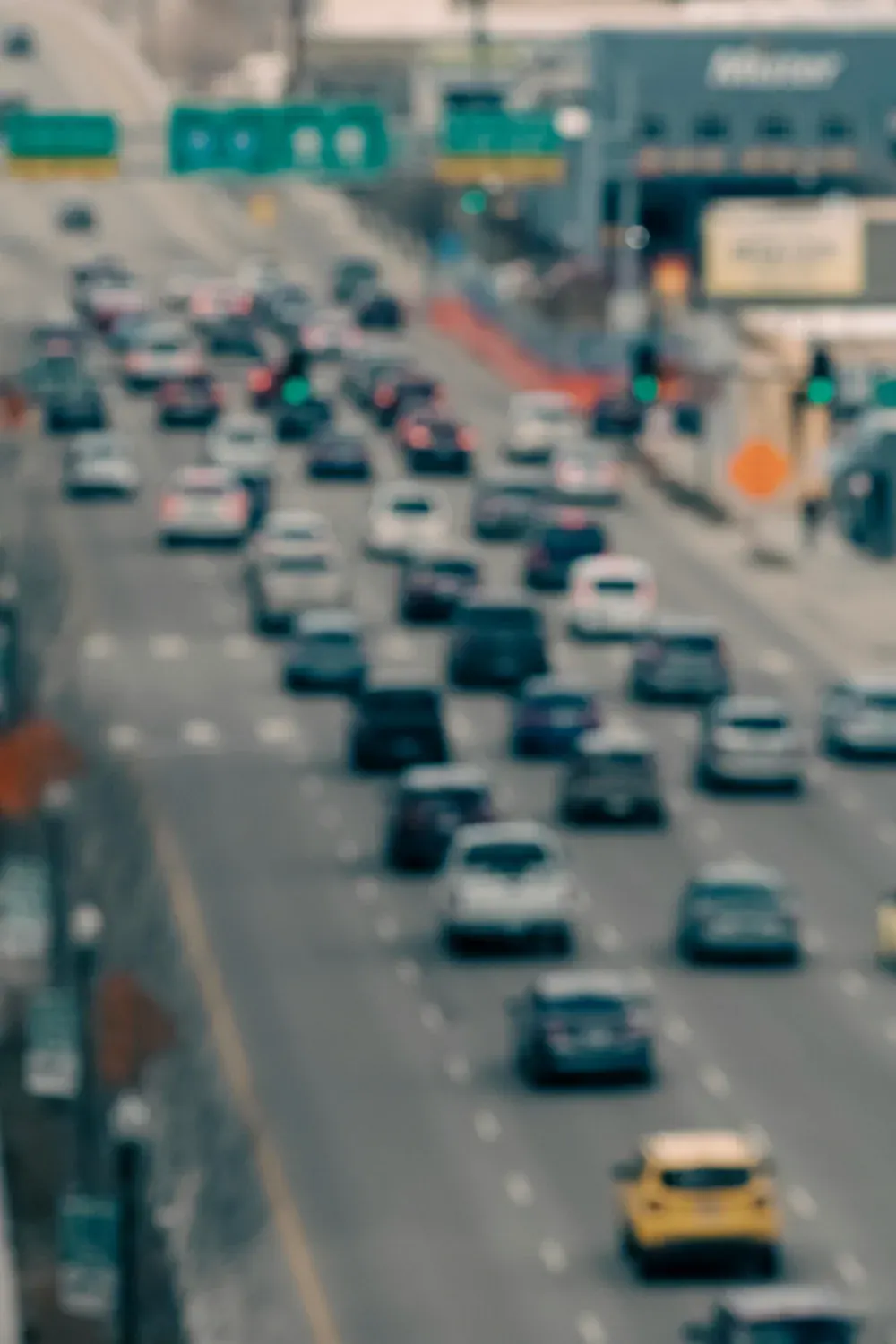 Aerial view of busy city traffic