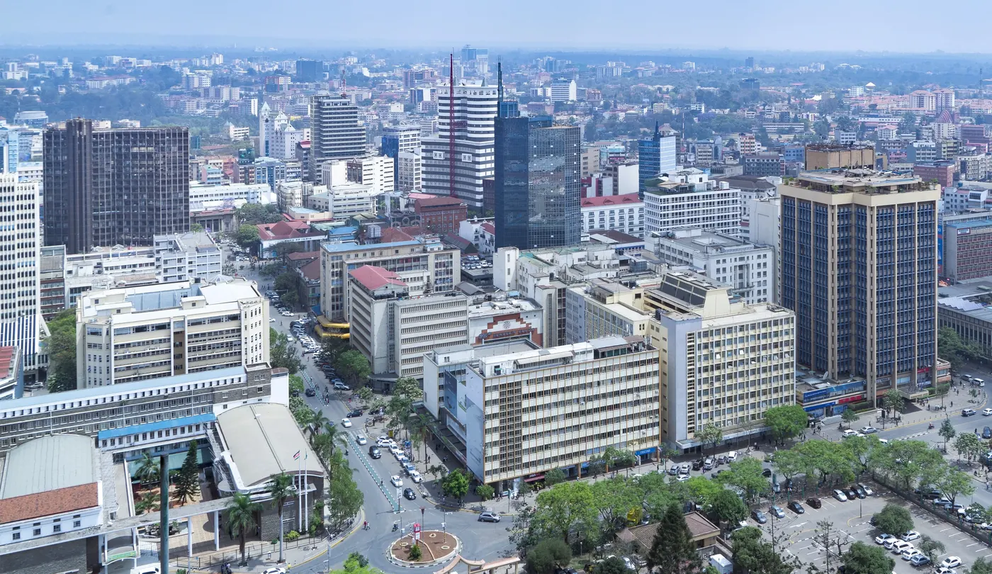 Aerial view of the Nairobi central business district